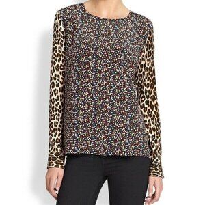 Equipment Femme Womens Liam Blouse Sz Small Floral Cheetah Animal Print Silk Top